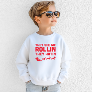 They See Me Rollin' They Hatin Santa KIDS Christmas Sweatshirt