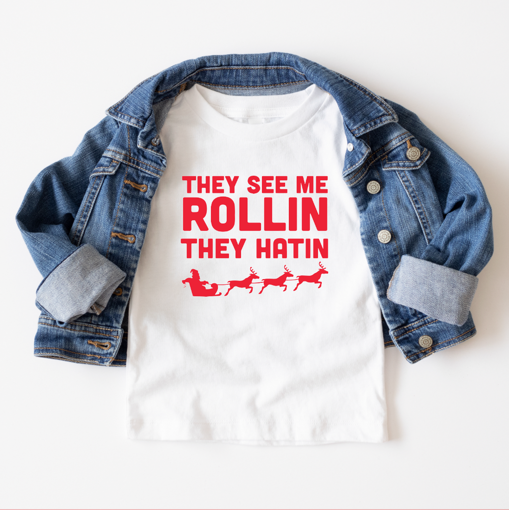 They See Me Rollin' Santa KIDS Christmas Tee
