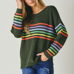 Rainbow Stripe Olive Sweater
