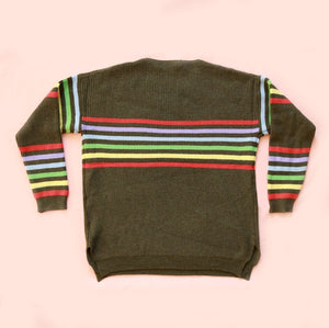 Rainbow Stripe Olive Sweater