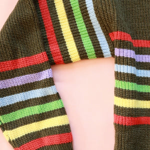 Rainbow Stripe Olive Sweater