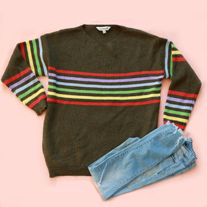 Rainbow Stripe Olive Sweater
