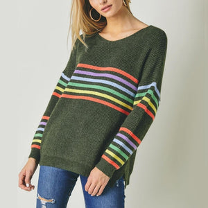 Rainbow Stripe Olive Sweater