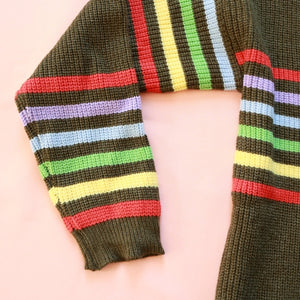 Rainbow Stripe Olive Sweater