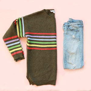 Rainbow Stripe Olive Sweater