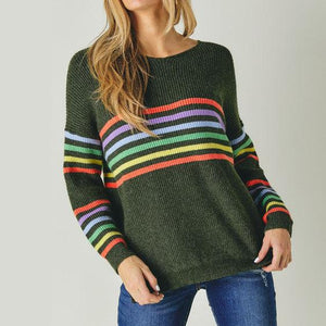 Rainbow Stripe Olive Sweater