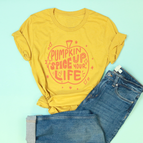 Pumpkin Spice Up Your Life Adult Unisex Tee - Mustard