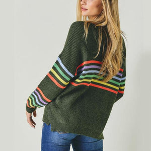 Rainbow Stripe Olive Sweater